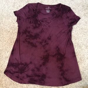 American eagle purple tye-dye cross neck shirt